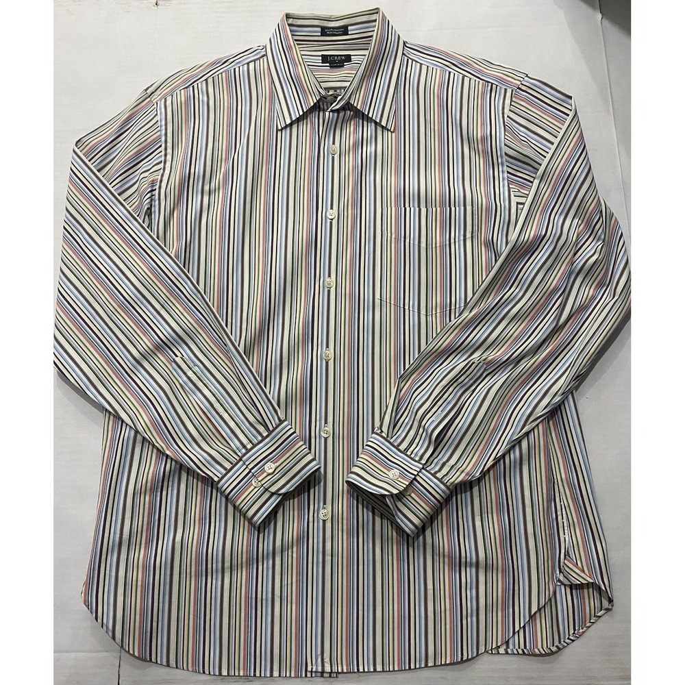 J Crew Men's Button Down Shirt Multicolor Stripes Long Sleeve L 16 /16.5 Large